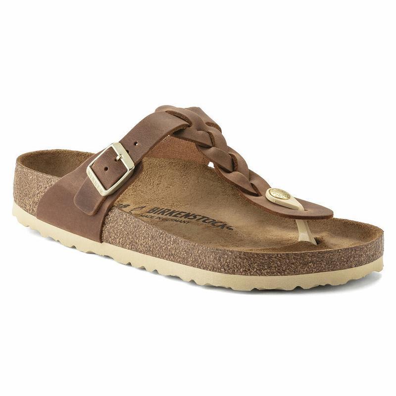 Birkenstock Braid Oiled Læder Gizeh Dame Brune | DK 428QMA